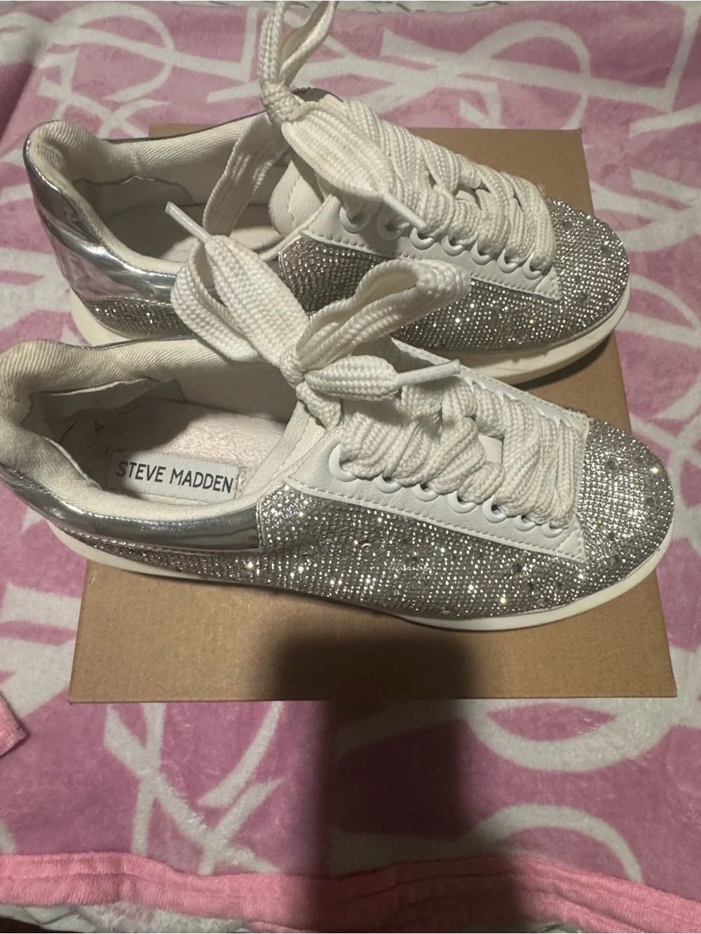 Steve Madden Silver Crystal Low-Top Sneakers